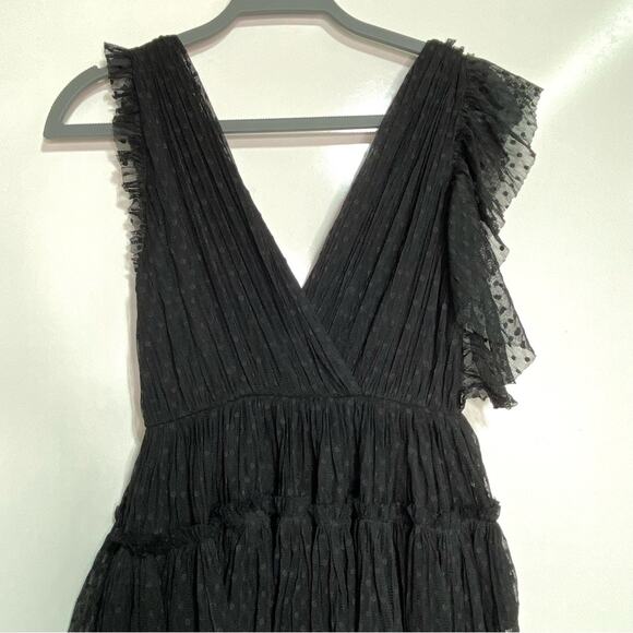 Joie Johnesha Black Swiss Dot Lace V Neck Sleeveless Dress 0 - Picture 10 of 12